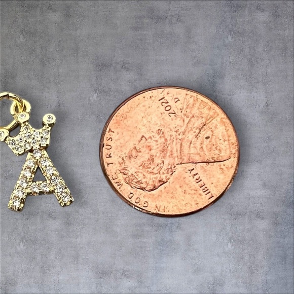 14K GP Name initials (Letter) crown pendant & necklace CHOOSE one from A-Z - Picture 3 of 5